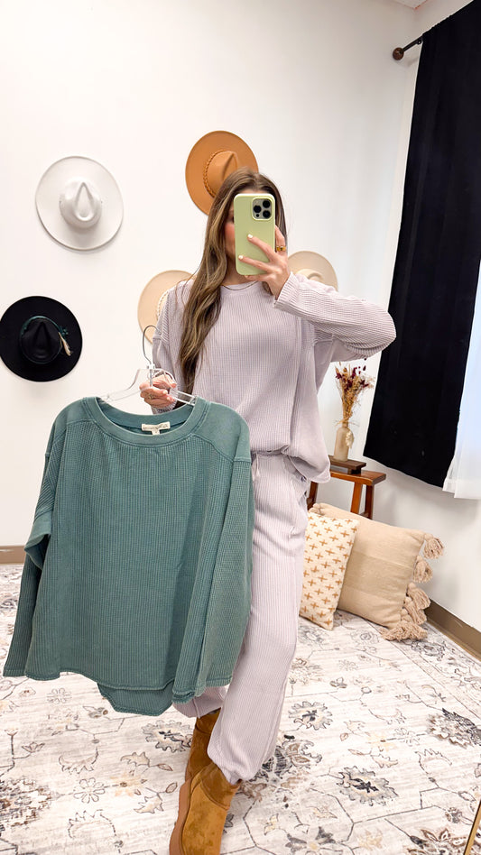 Break Routine Waffle Knit Top -2 Colors