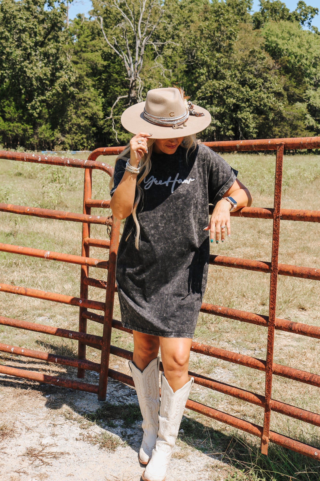 Yeehaw Acid Wash Black T-Shirt Dress