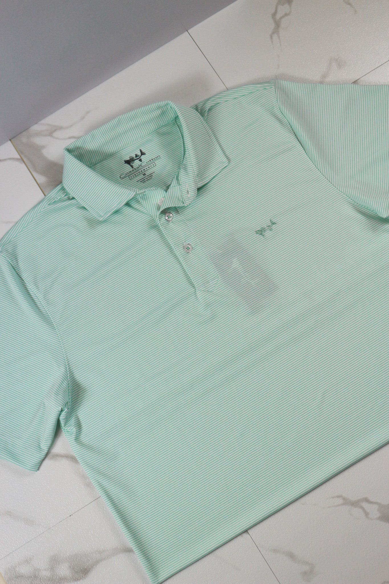 Coastal Cotton Men's Aruba Green Micro Stripe Performance Polo