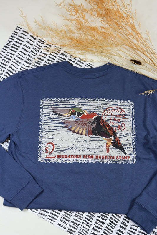 Men's Stone Blue Duck Stamp Long Sleeve Tee