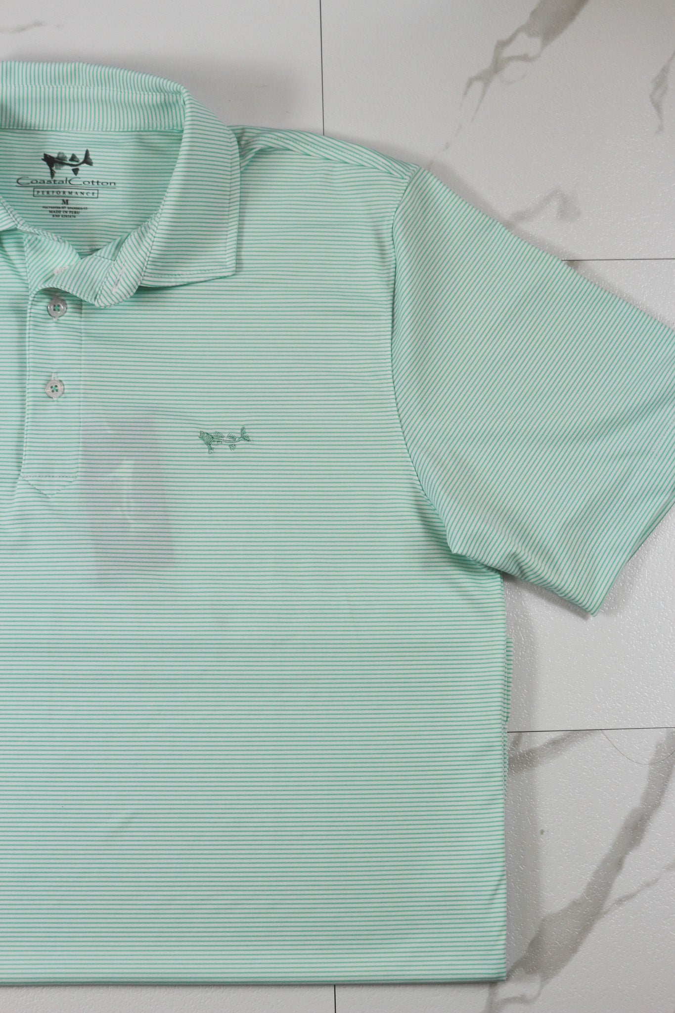 Coastal Cotton Men's Aruba Green Micro Stripe Performance Polo