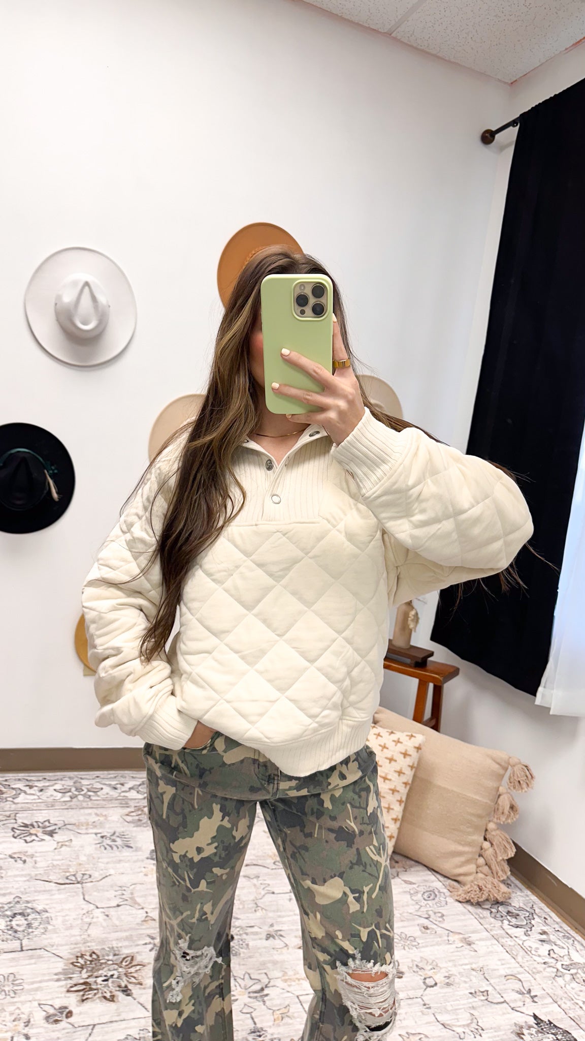 Building Habits Bone Quilted Pullover