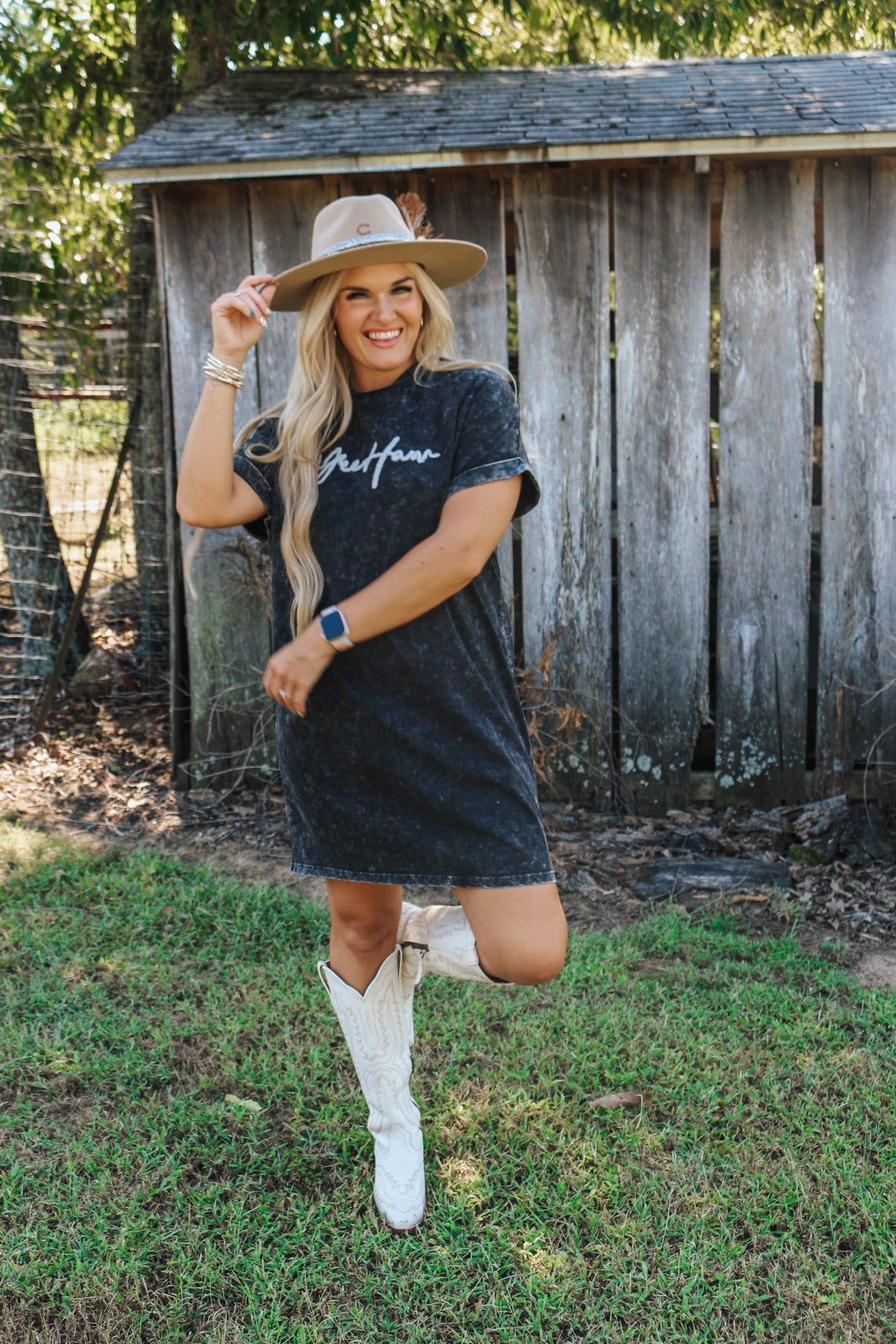 Yeehaw Acid Wash Black T-Shirt Dress