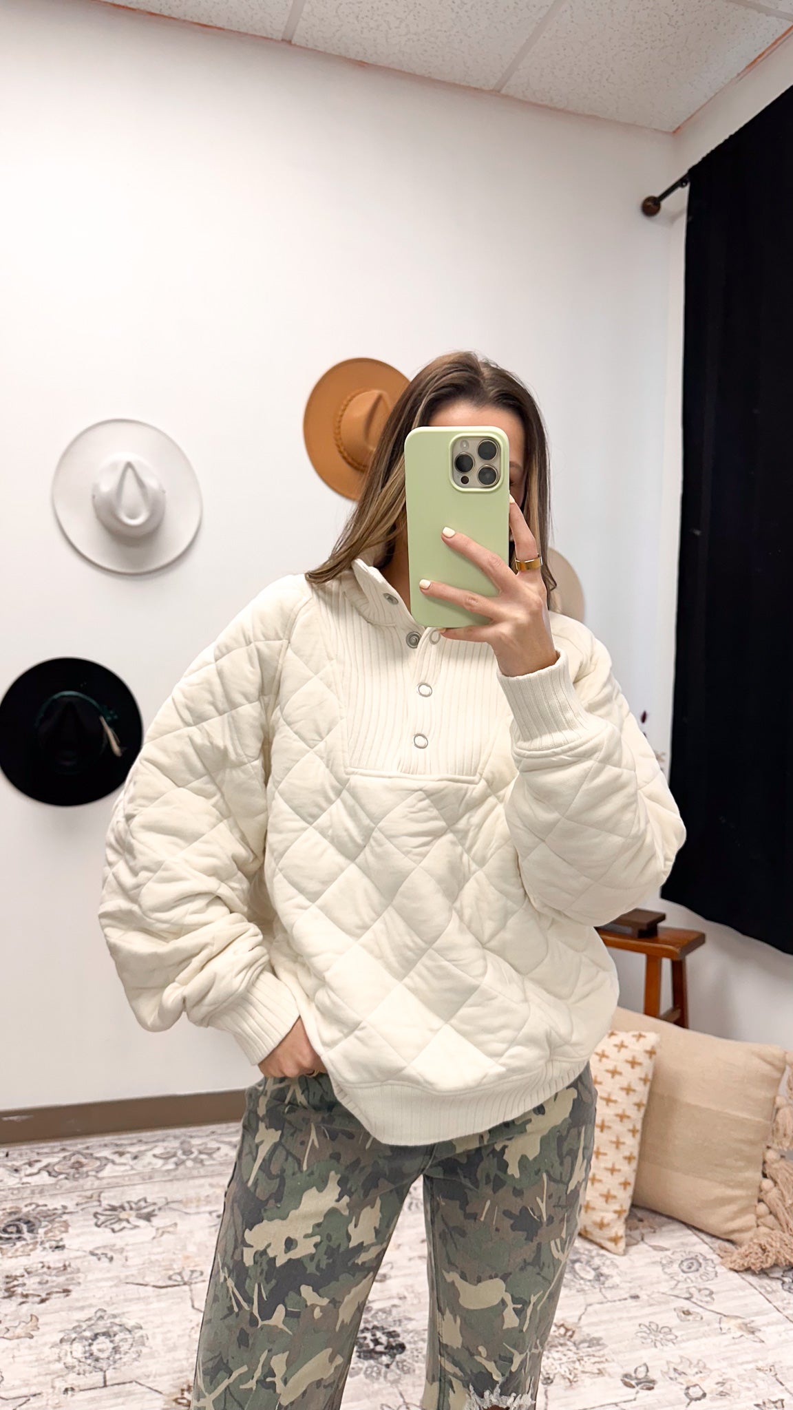 Building Habits Bone Quilted Pullover
