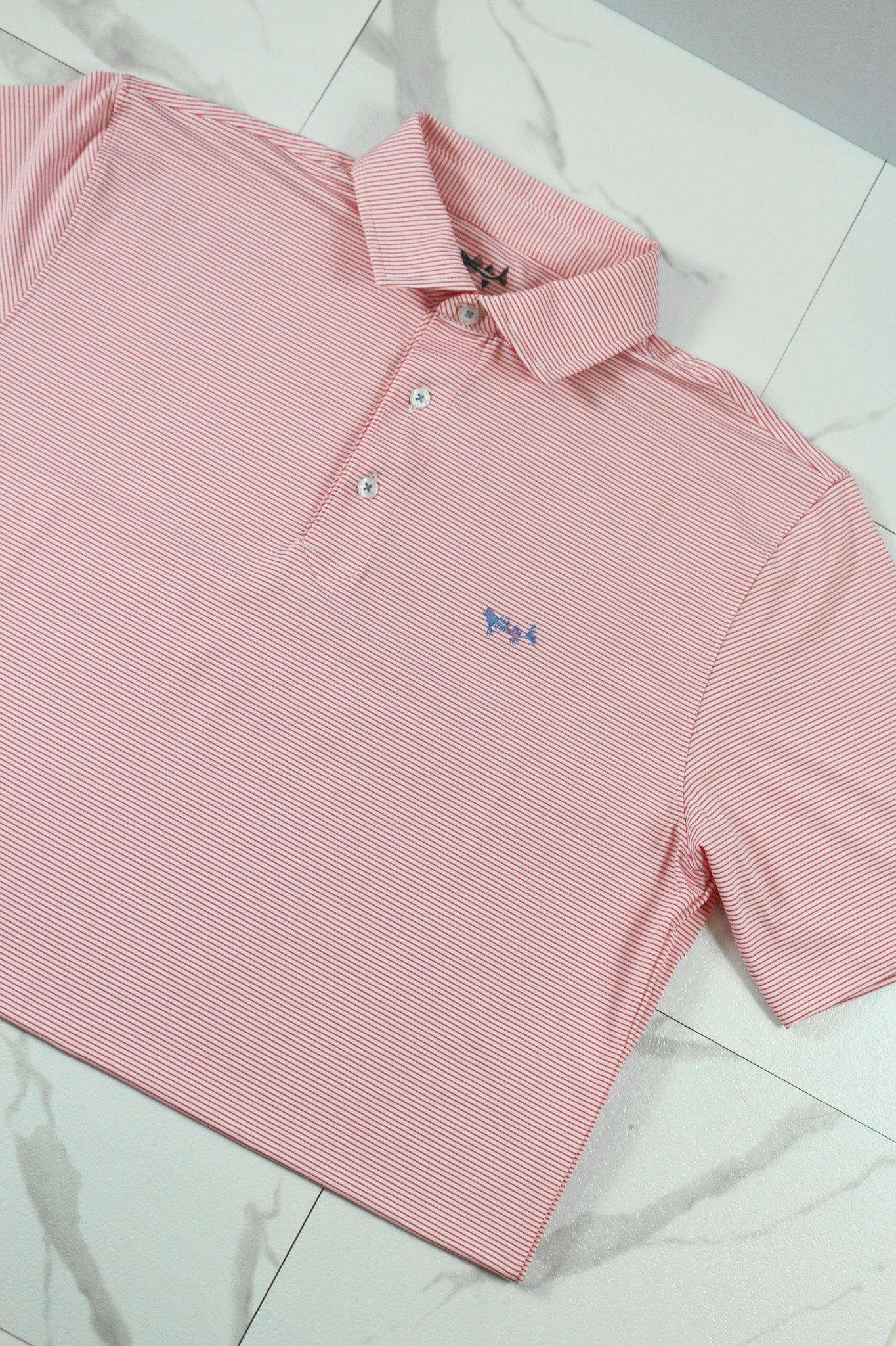 Coastal Cotton Men's Coral Micro Stripe Performance Polo