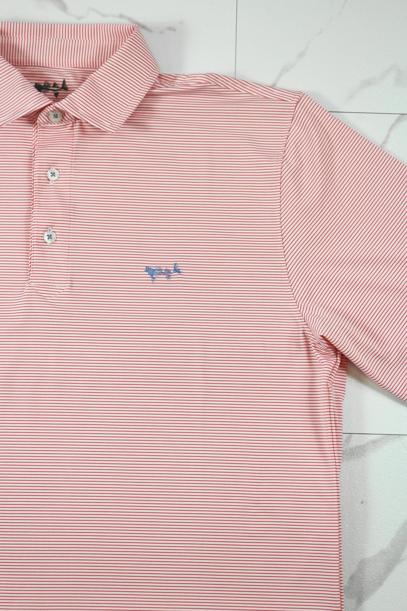 Coastal Cotton Men's Coral Micro Stripe Performance Polo