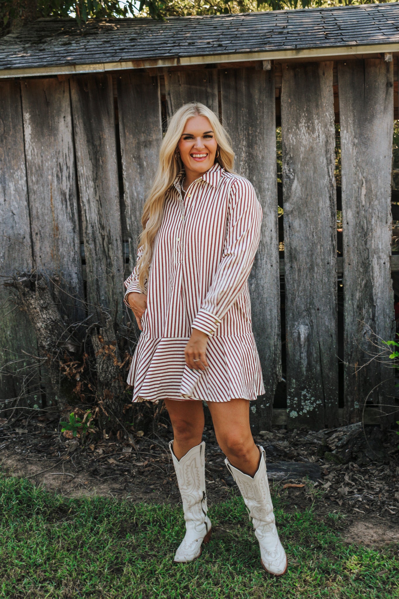 Prairie Dreams Burgundy Striped Dress