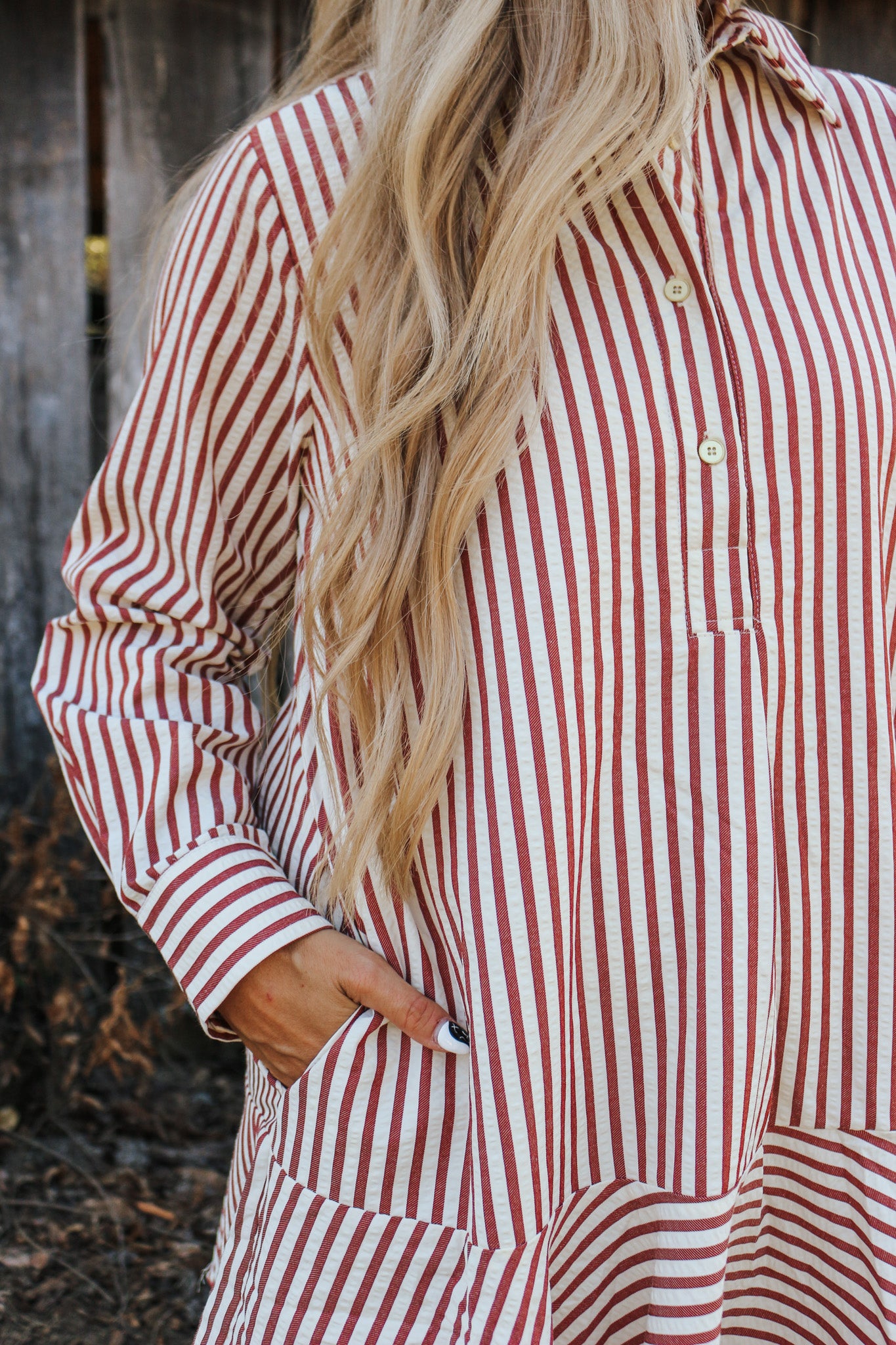 Prairie Dreams Burgundy Striped Dress