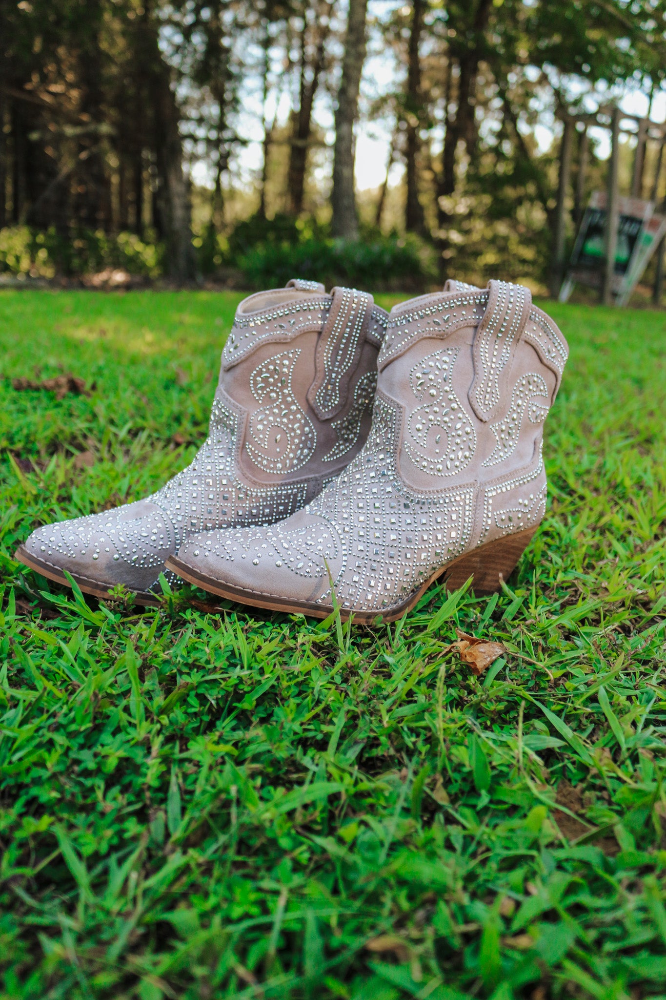 Show Off Nude Rhinestone Western Bootie By Very G