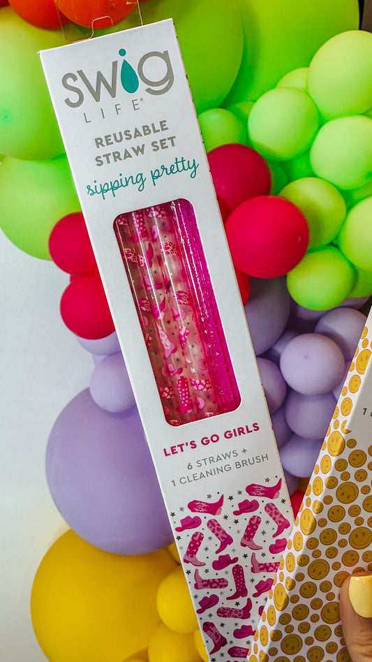 Let's Go Girls + Pink Glitter Reusable Straw Set Swig