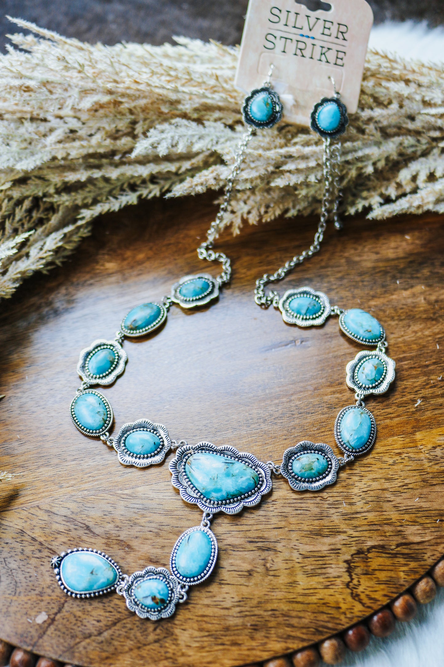 Silver Turquoise Necklace & Earring Set