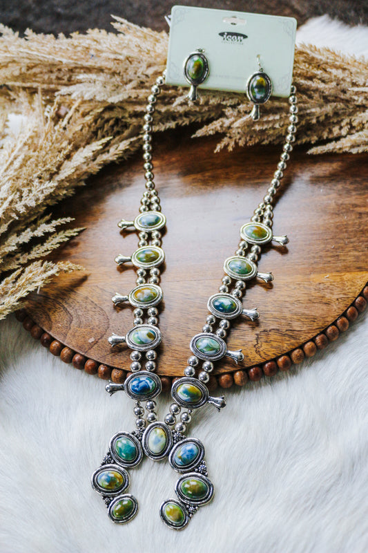 Silver Western Navajo Opal Necklace & Earrings Set
