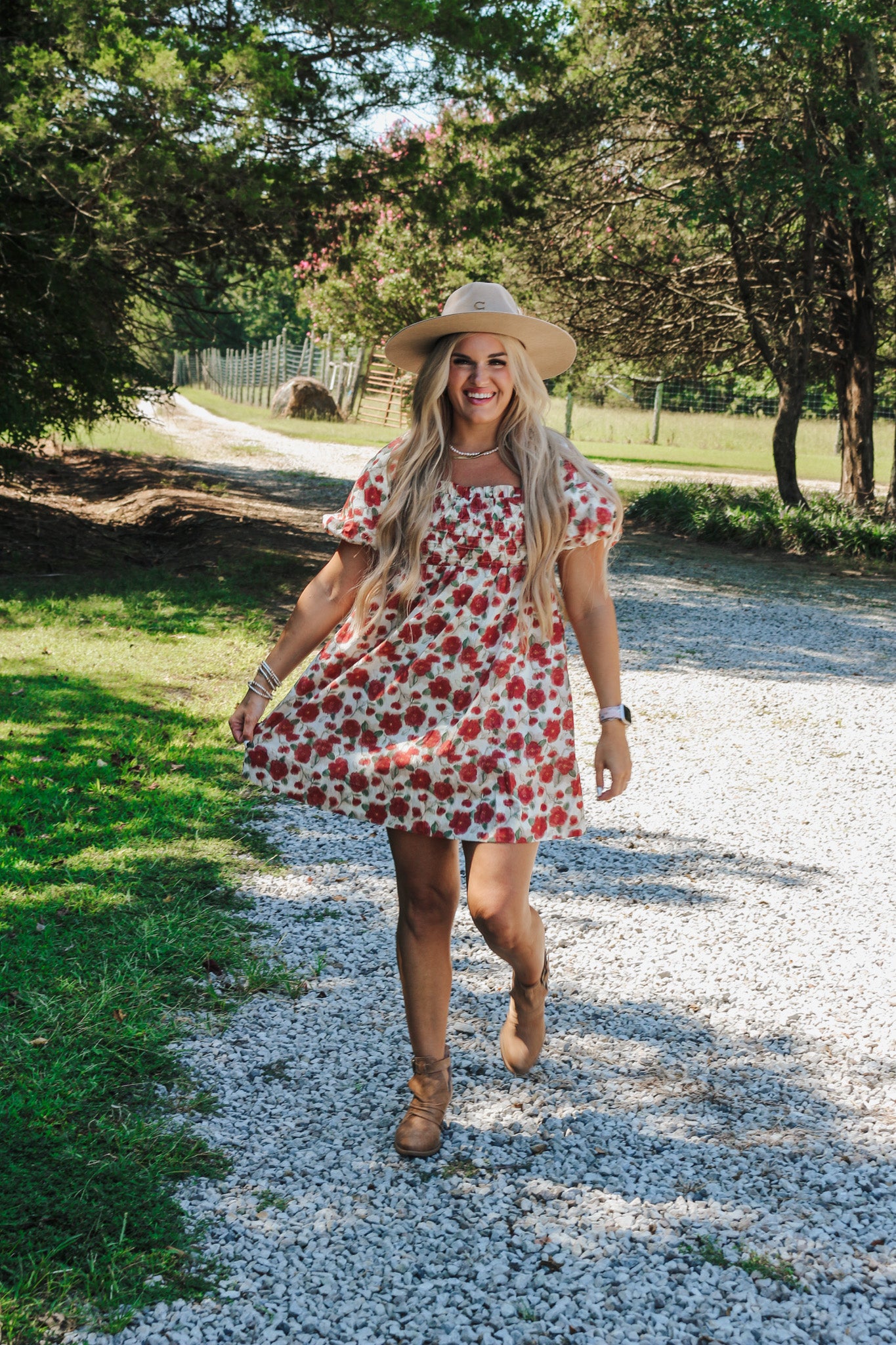 Muted Garden Brick Floral Dress