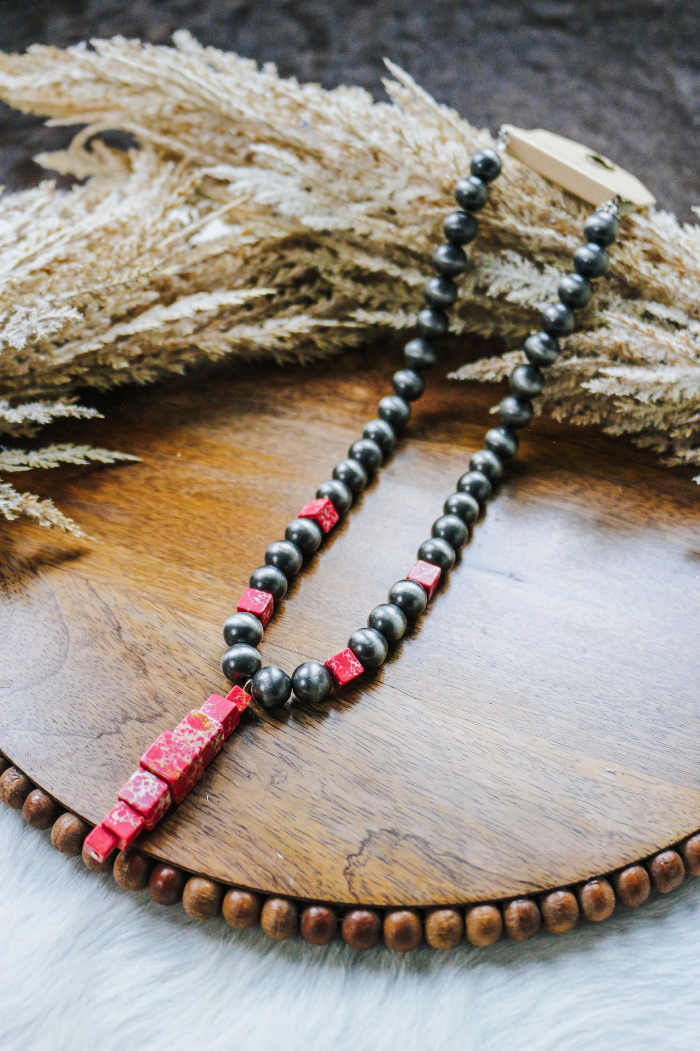 Native Peal with Red Stone Necklace