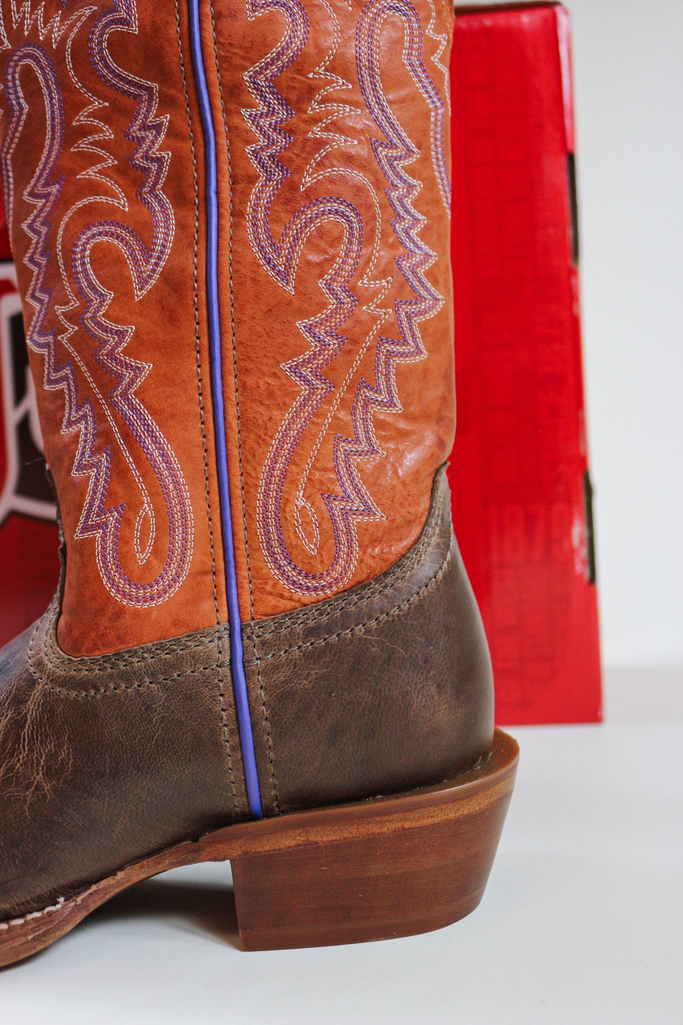 Women's Justin Brown Orange Square Toe Cowboy Boots