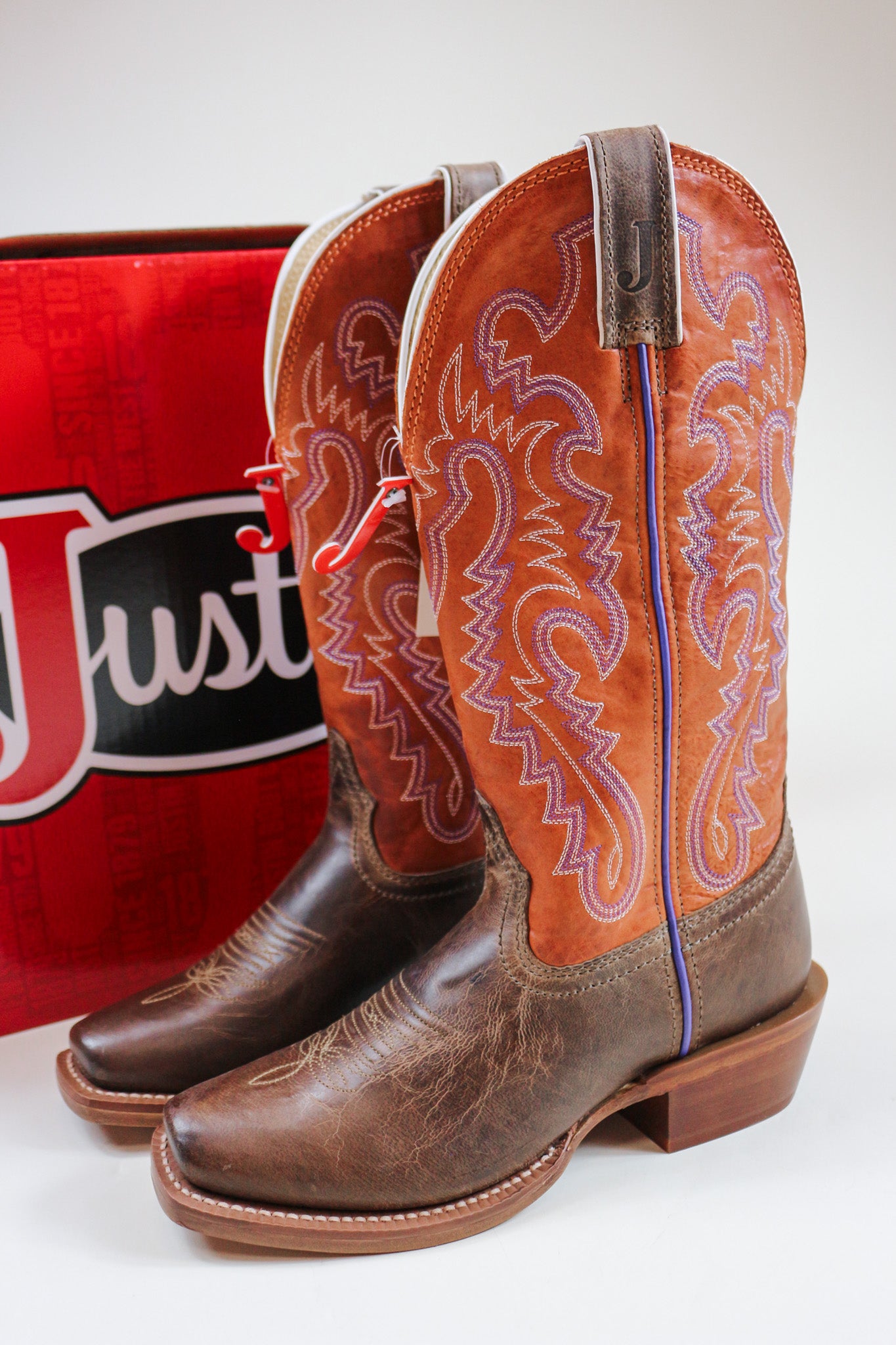 Women's Justin Brown Orange Square Toe Cowboy Boots