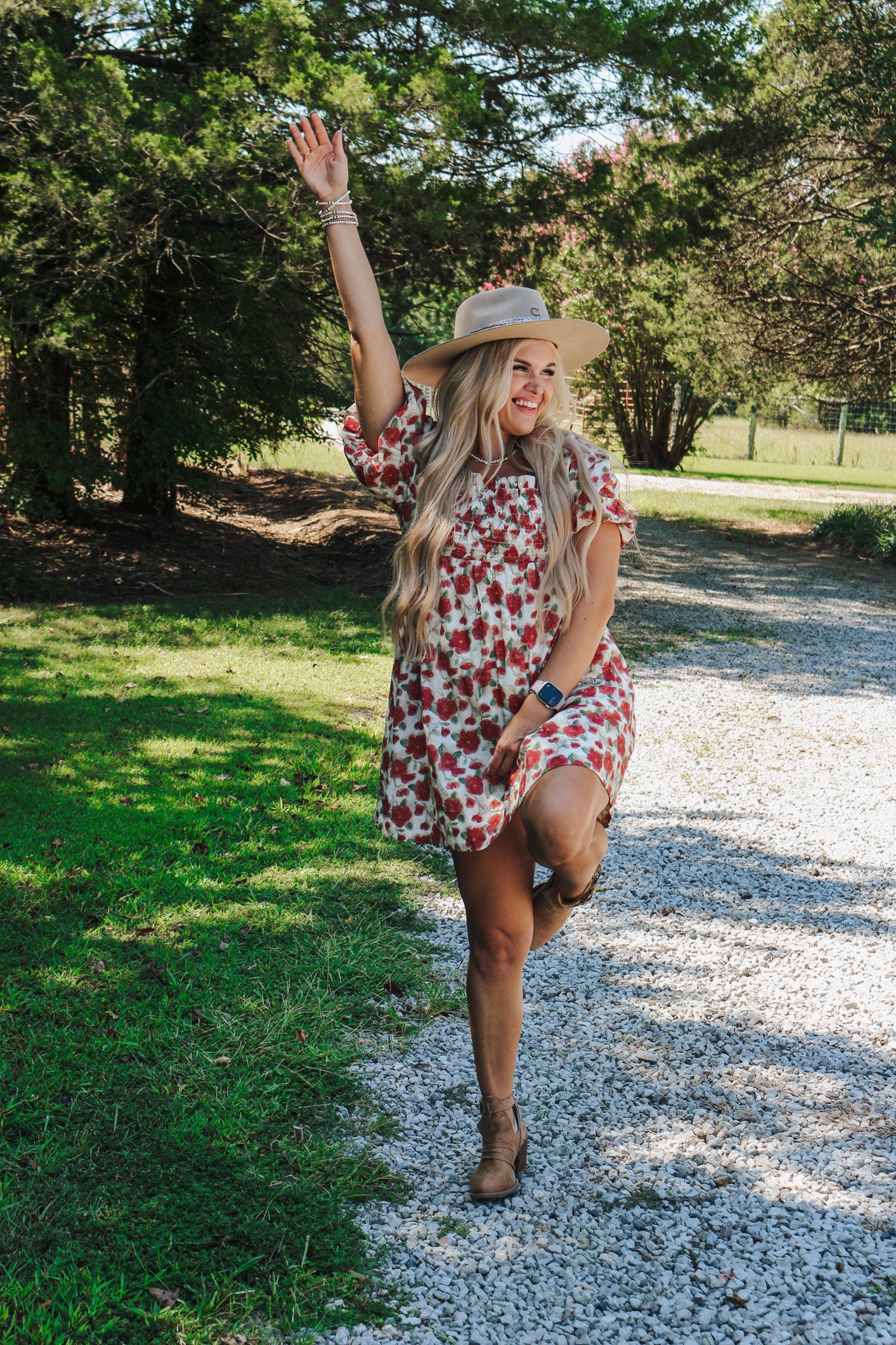 Muted Garden Brick Floral Dress