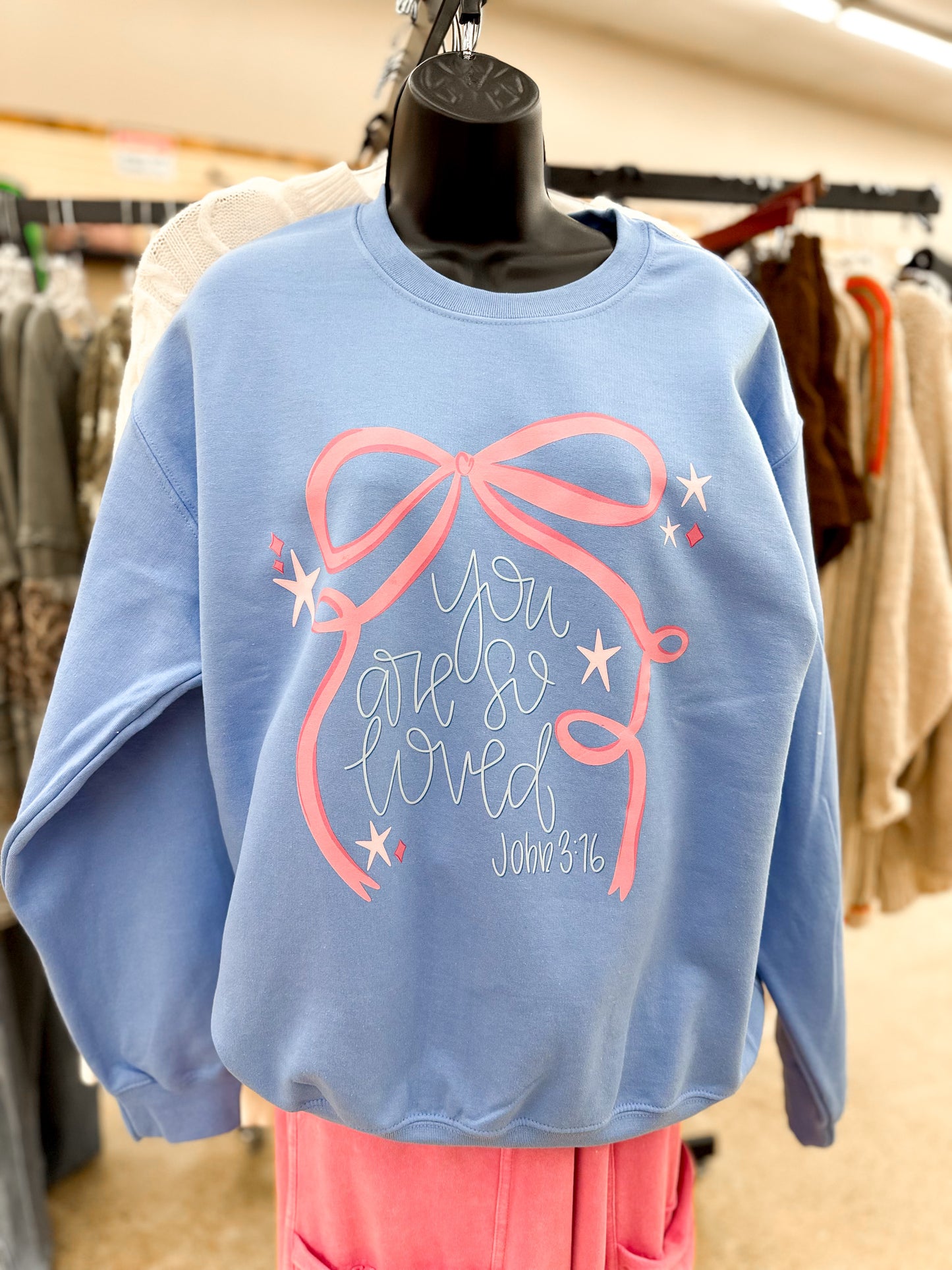 John 3:16 Blue Bow Sweatshirt