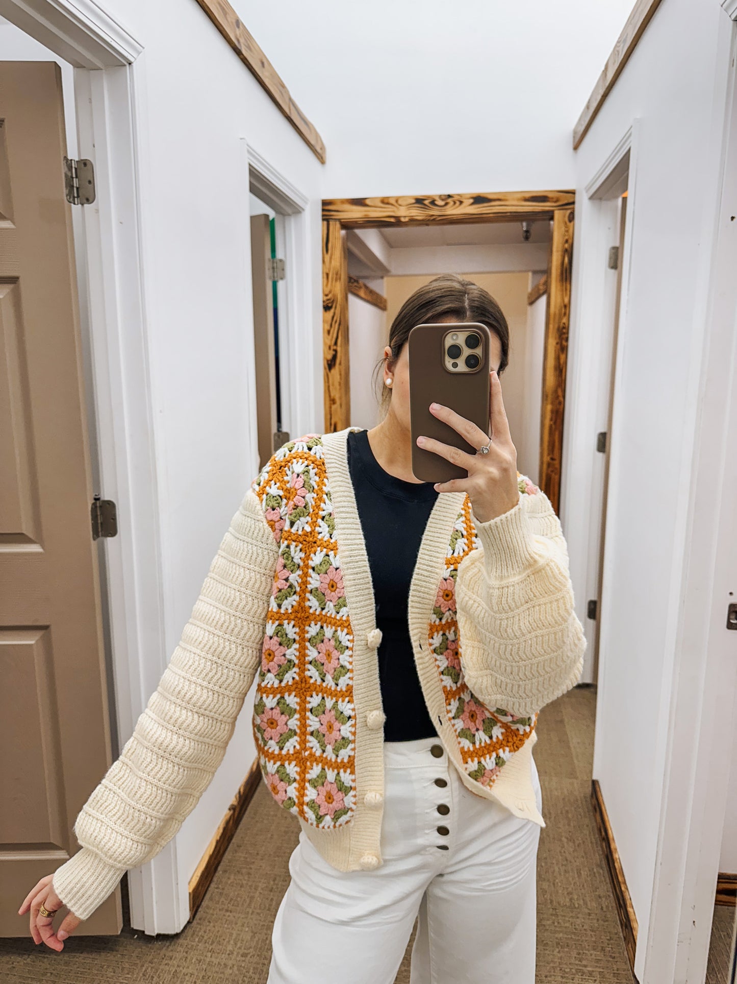 Out Of Sight Ivory Floral Sweater Cardigan