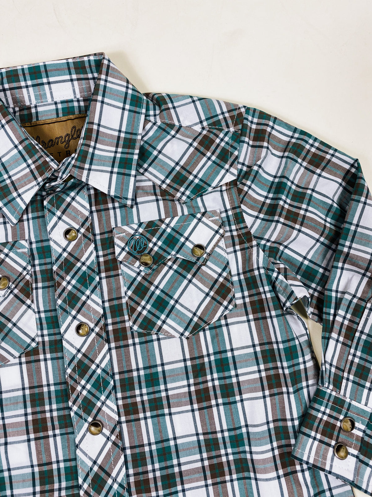 Boys Wrangler Green & Brown Button Up Shirt