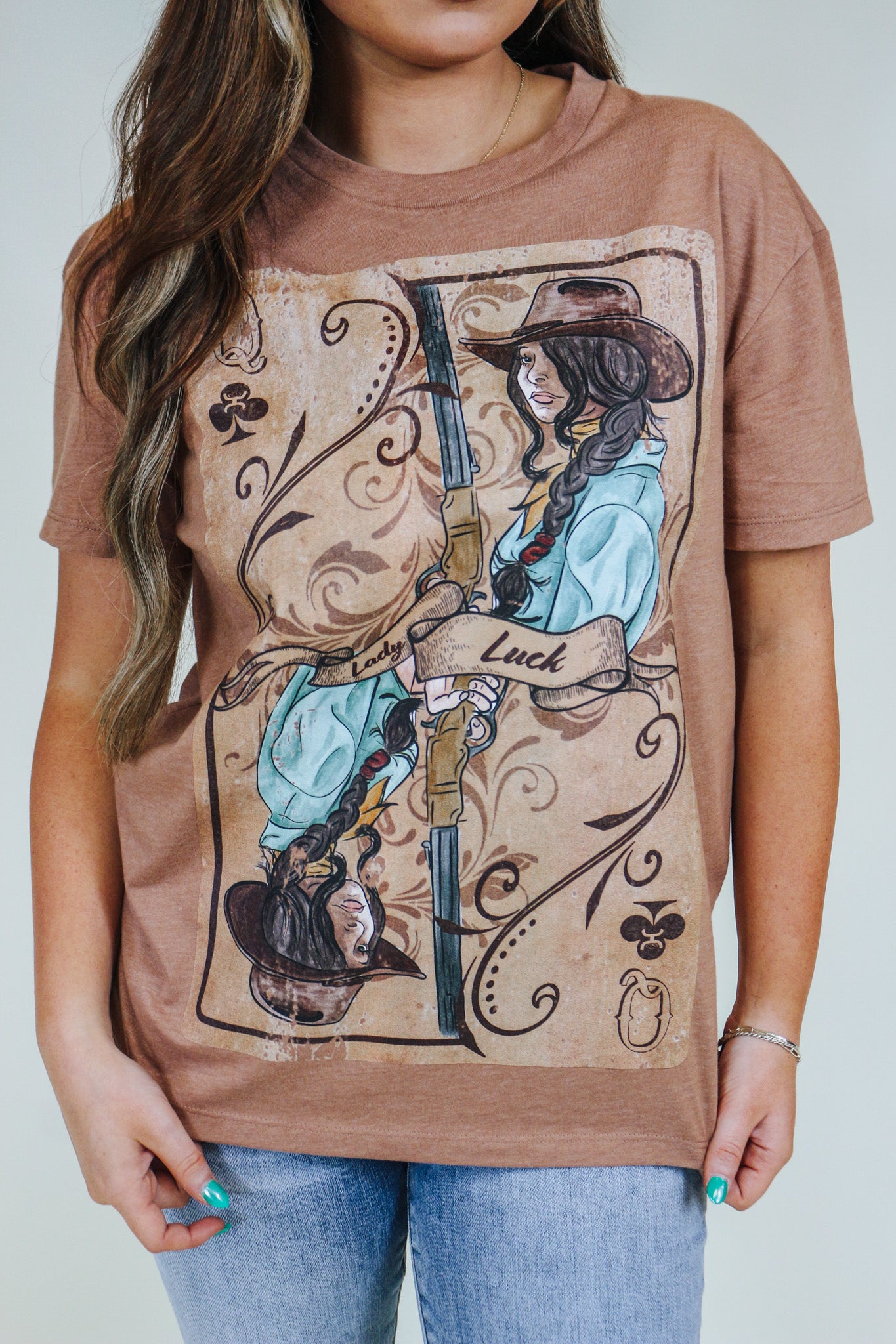 Womens Lady Luck Tee- Light Brown