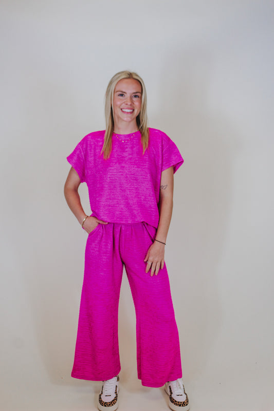 Need A Friend Fuchsia Pink Textured Crop Pants