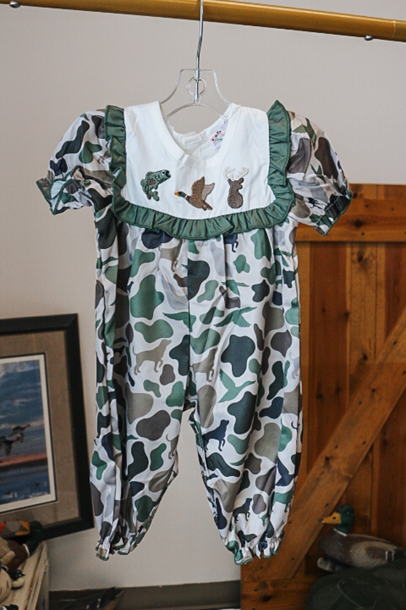 Baby Girl's Camo Embroidered Romper