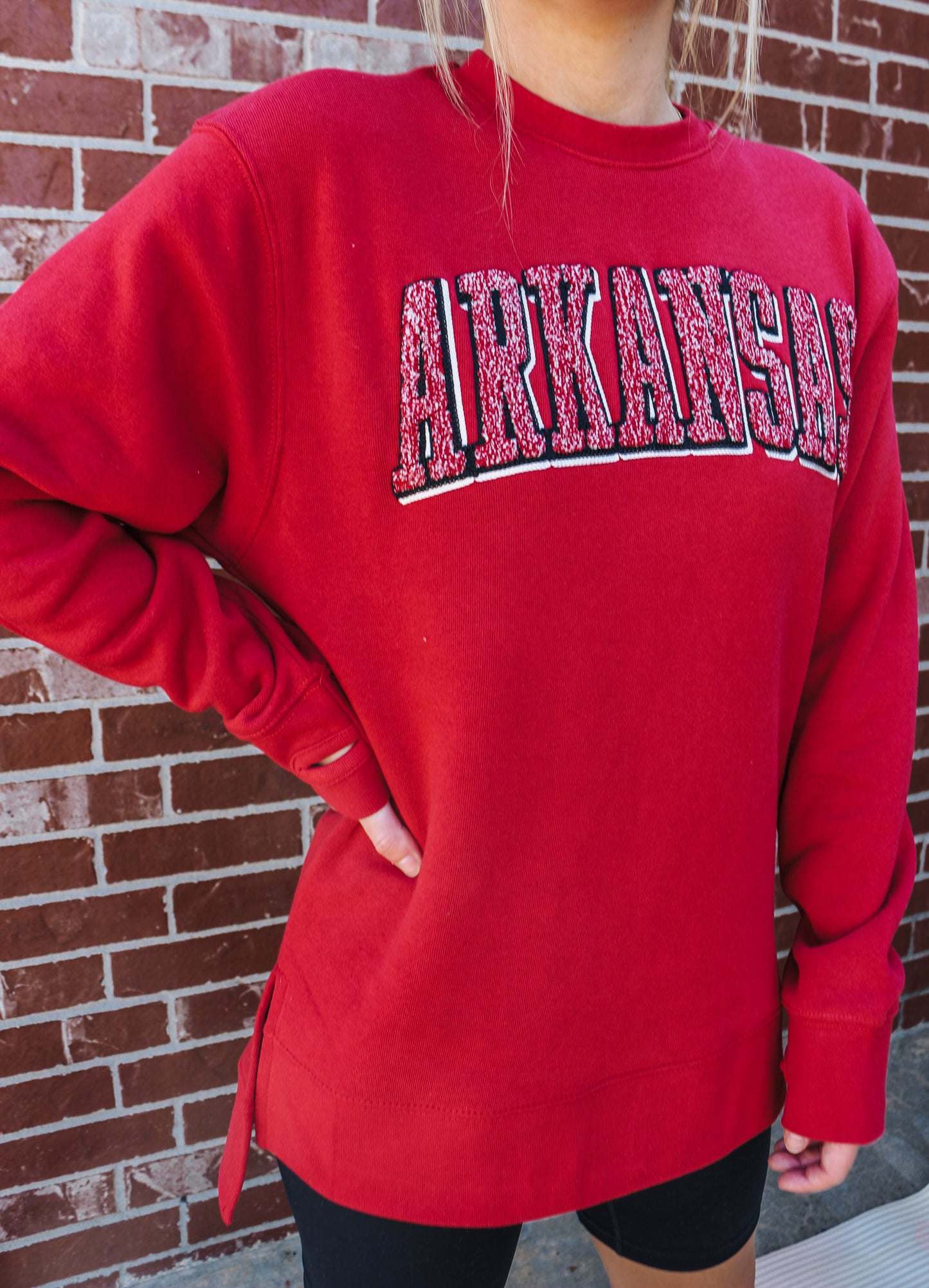 Crimson Red Arkansas Patch Sweatshirt