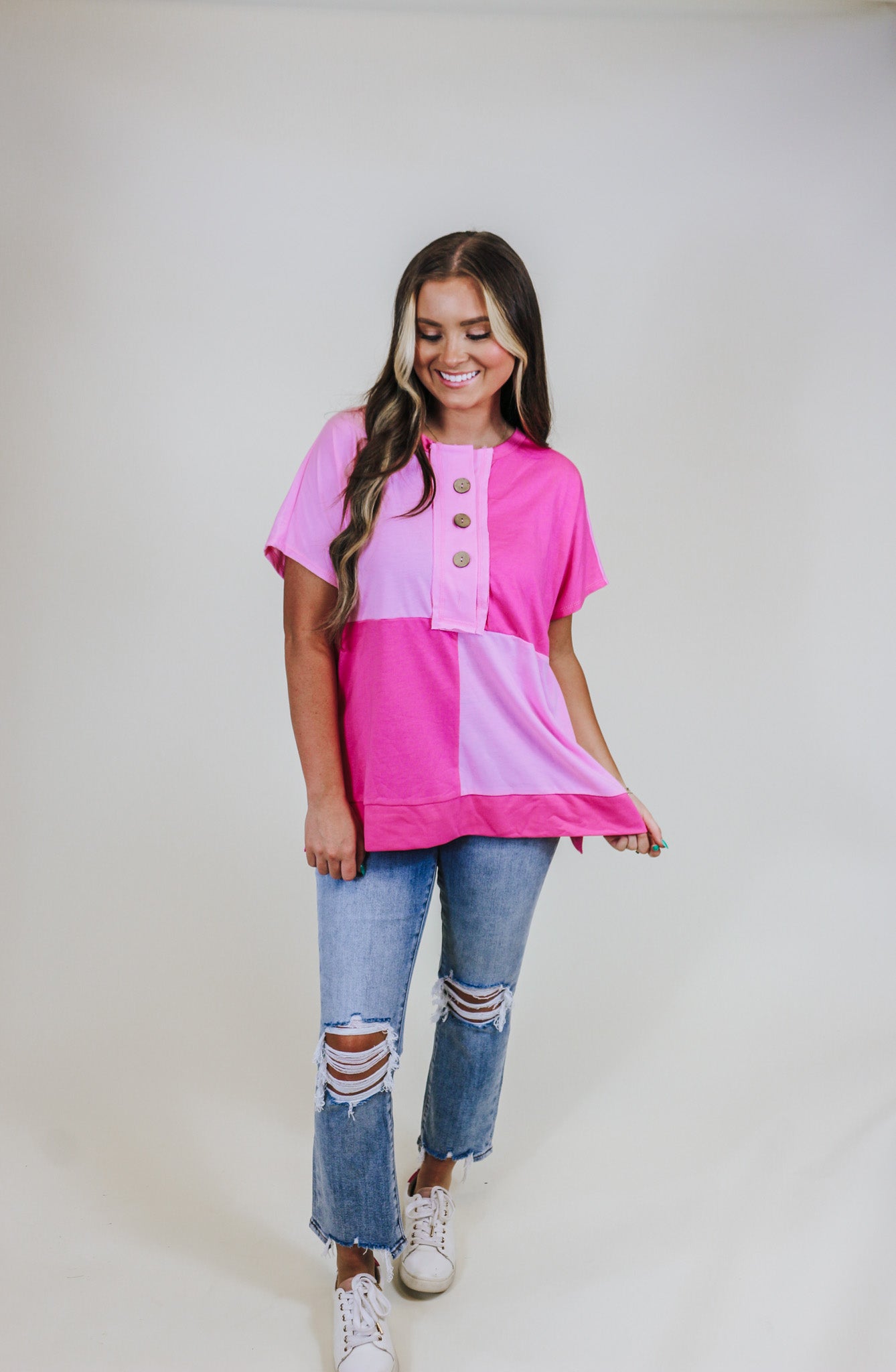 Easy Breezy Fuchsia Pink Color Block Top