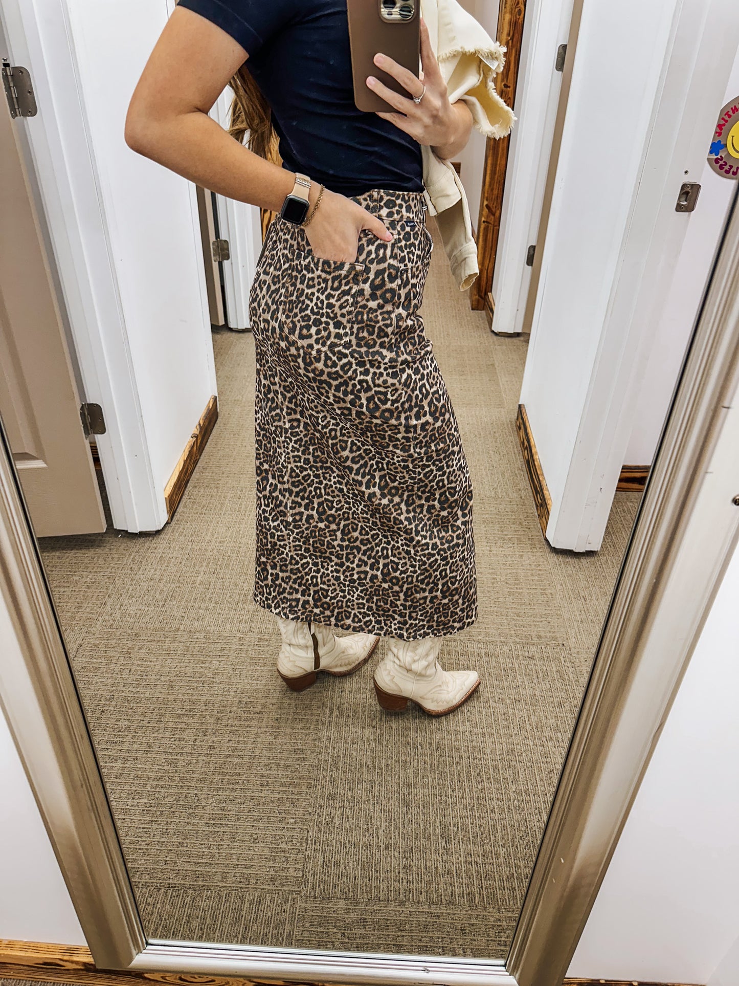 Extra Boost Maxi Leopard Denim Skirt