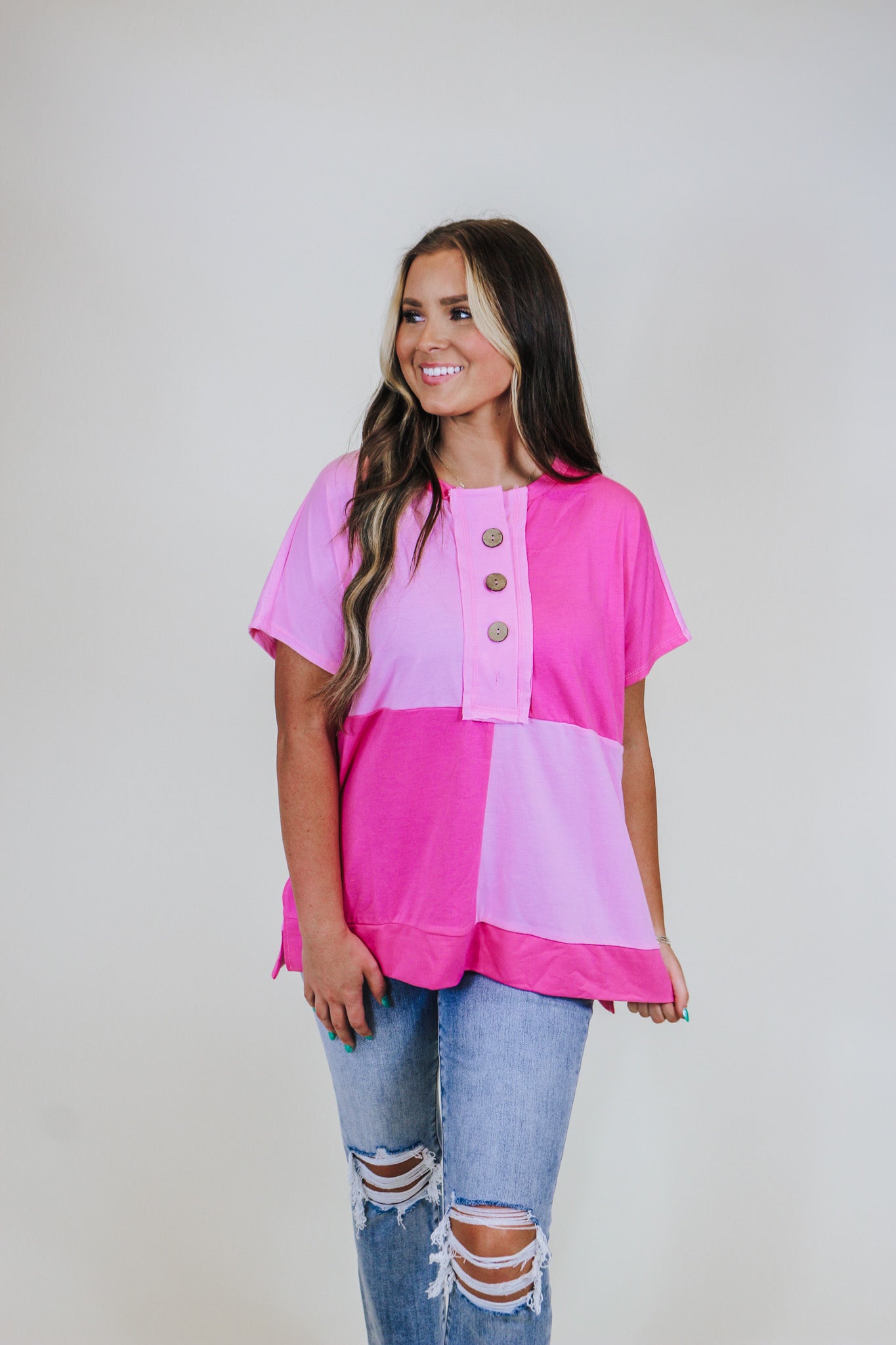 Easy Breezy Fuchsia Pink Color Block Top