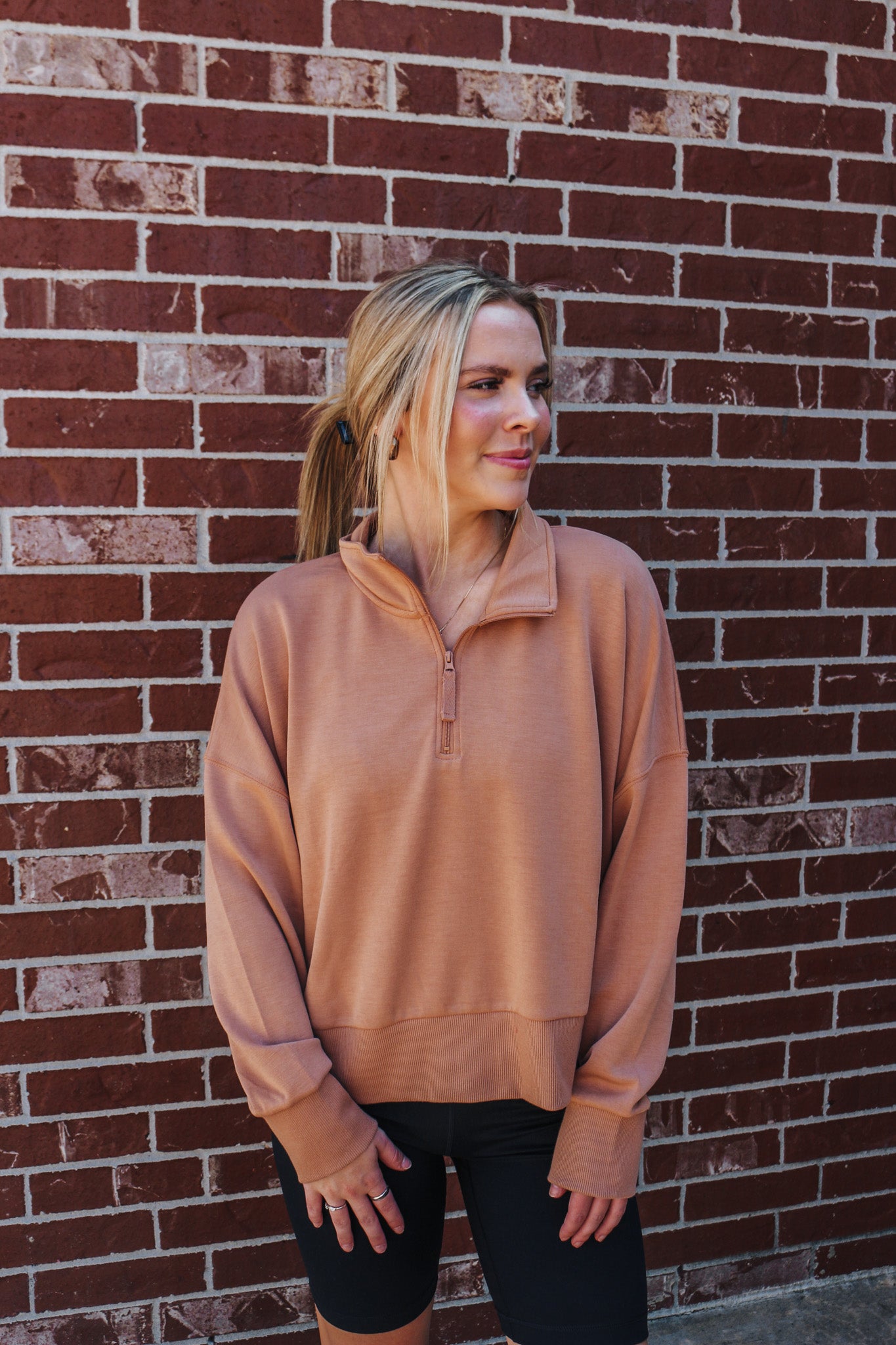 Simply Southern Quarter Zip Crop Pullover Jacket Chestnut