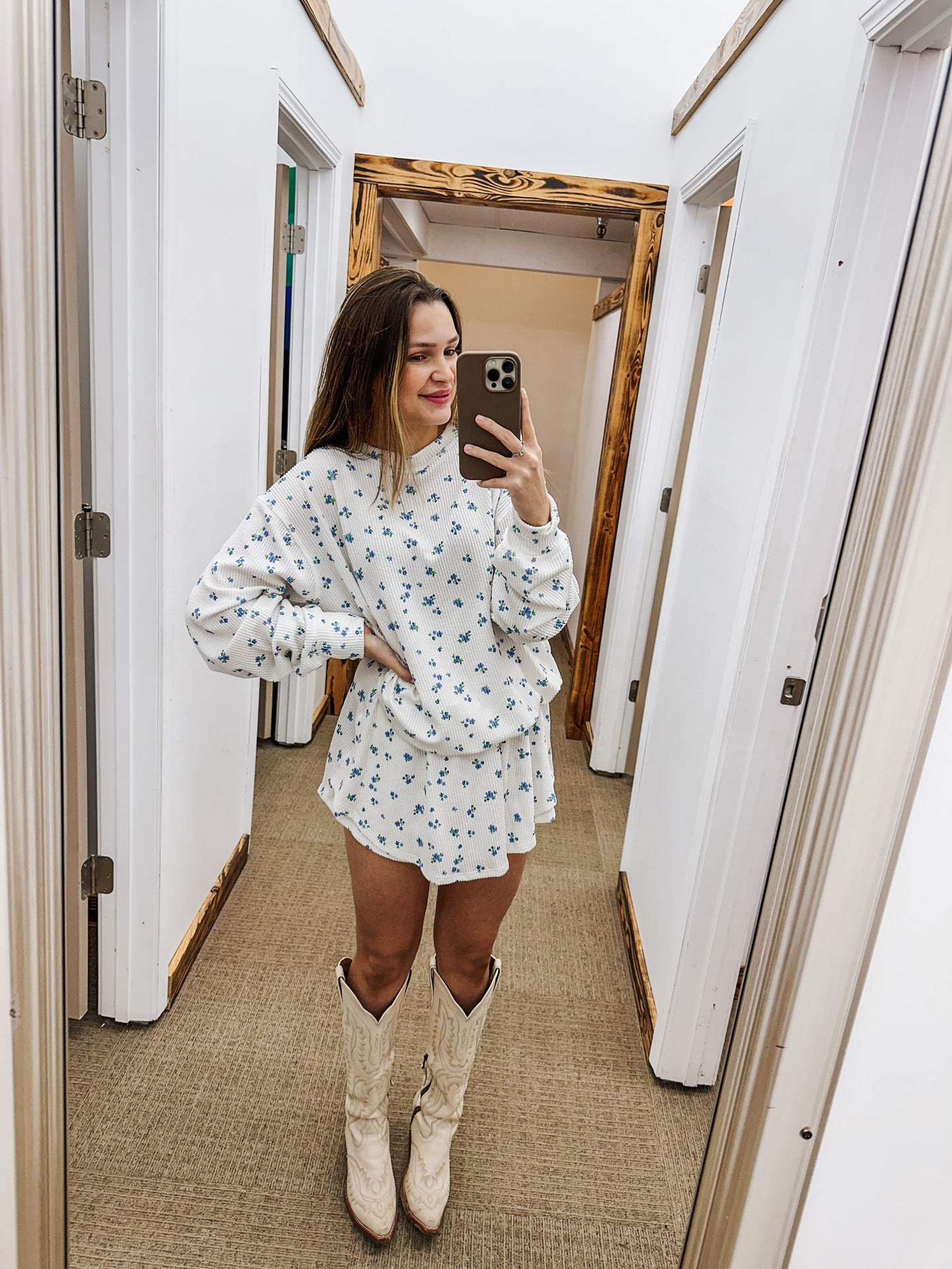 Blooming Babe Ivory Blue Floral Top