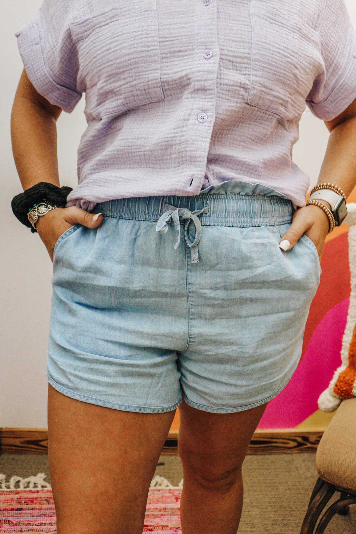 Worry Free Paperbag Light Denim Shorts