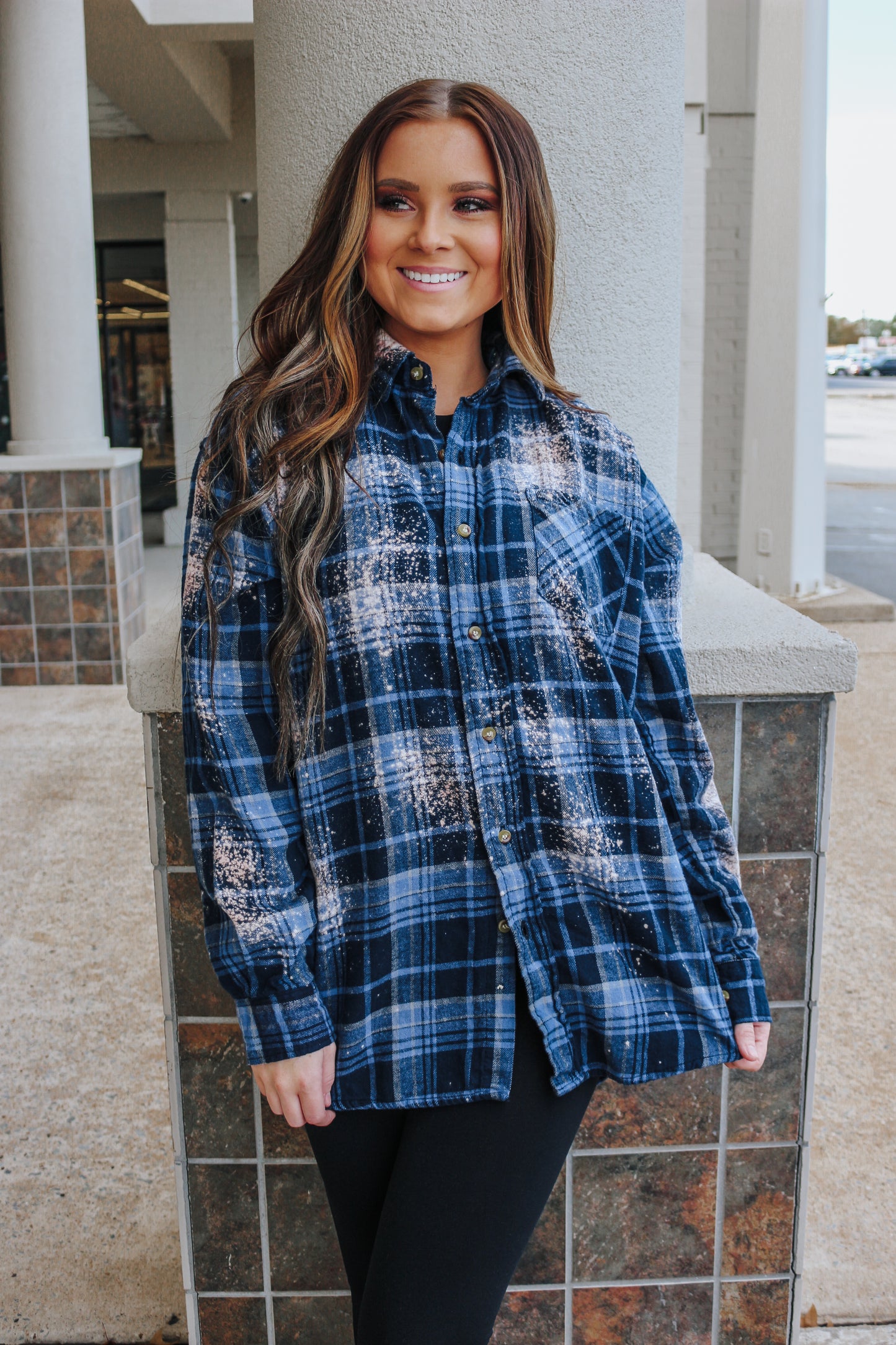 Mountainside Moment Distressed Blue Flannel