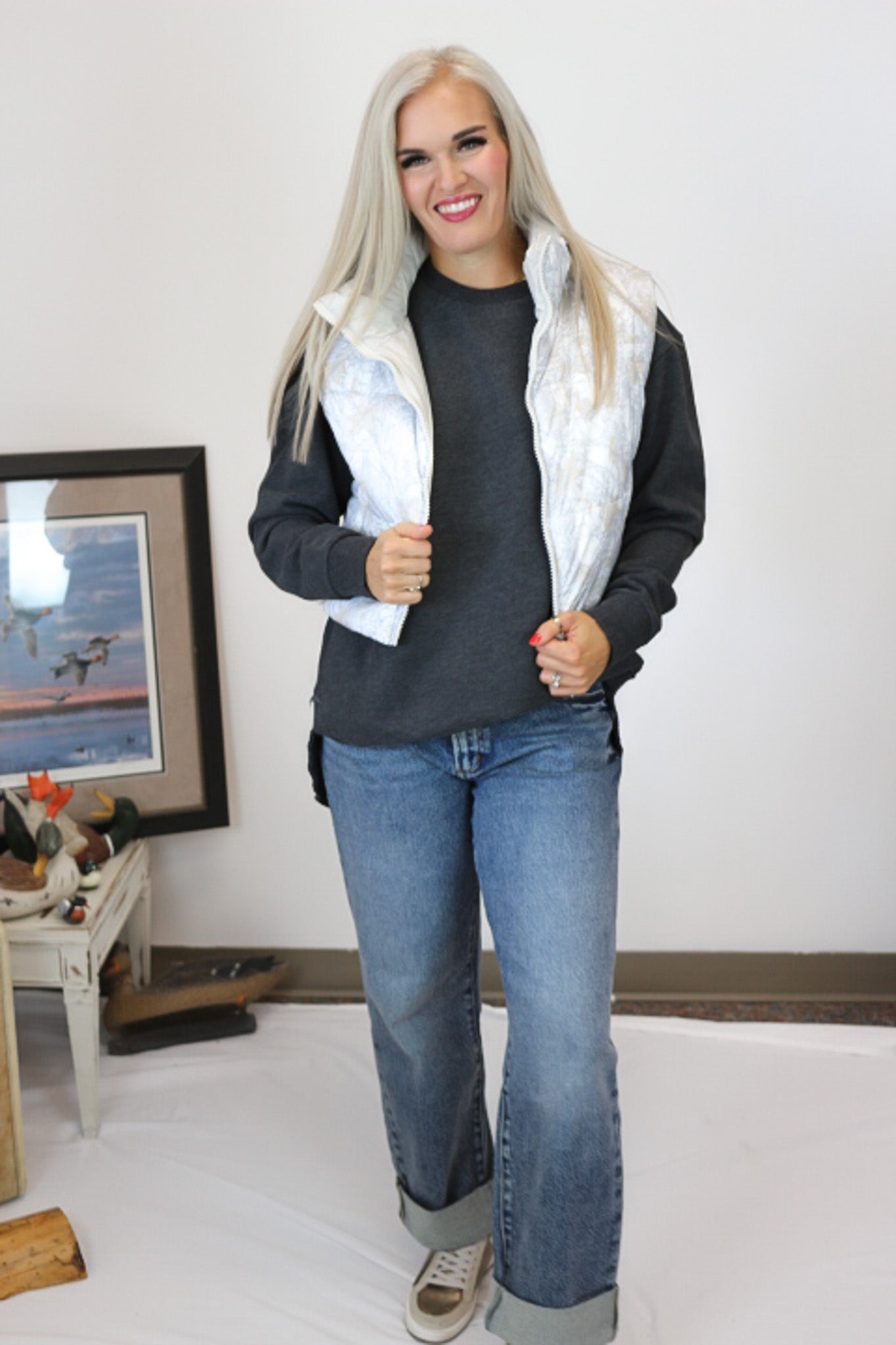 Caught Up With You White Camo Puffer Vest