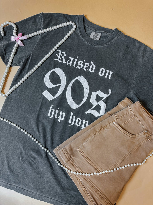Raised On 90s Hip Hop Pepper Grey Graphic Tee