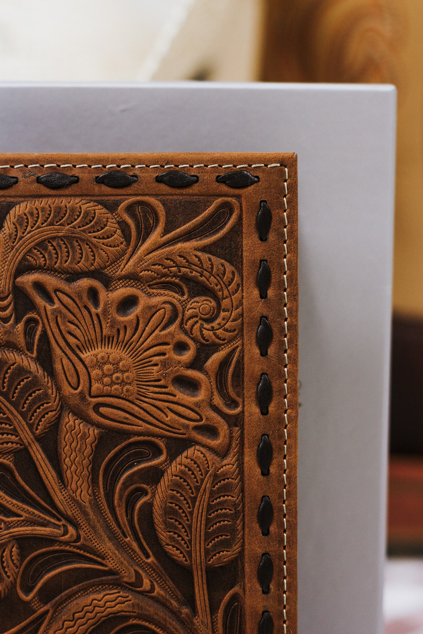 Nocona Rodeo Wallet Floral Embossed Chocolate Buck Lacing Brown