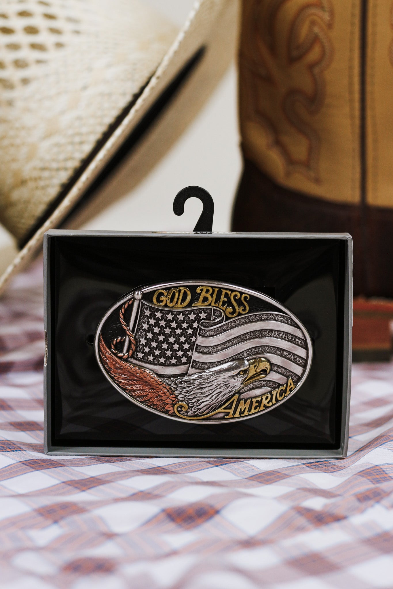 Oval American Flag Eagle Belt Buckle