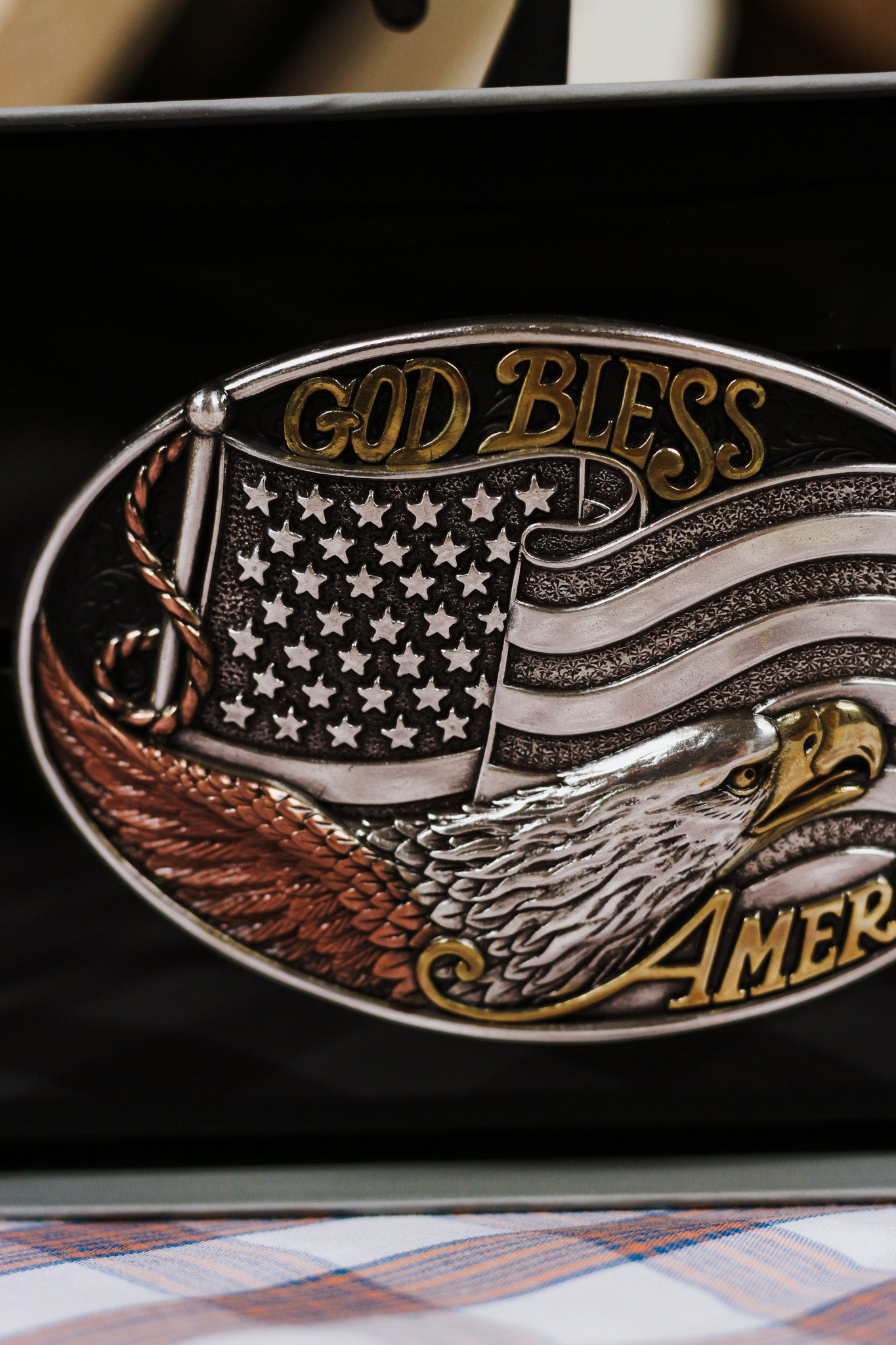 Oval American Flag Eagle Belt Buckle