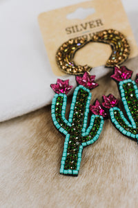 Beaded Cactus Moon Earrings