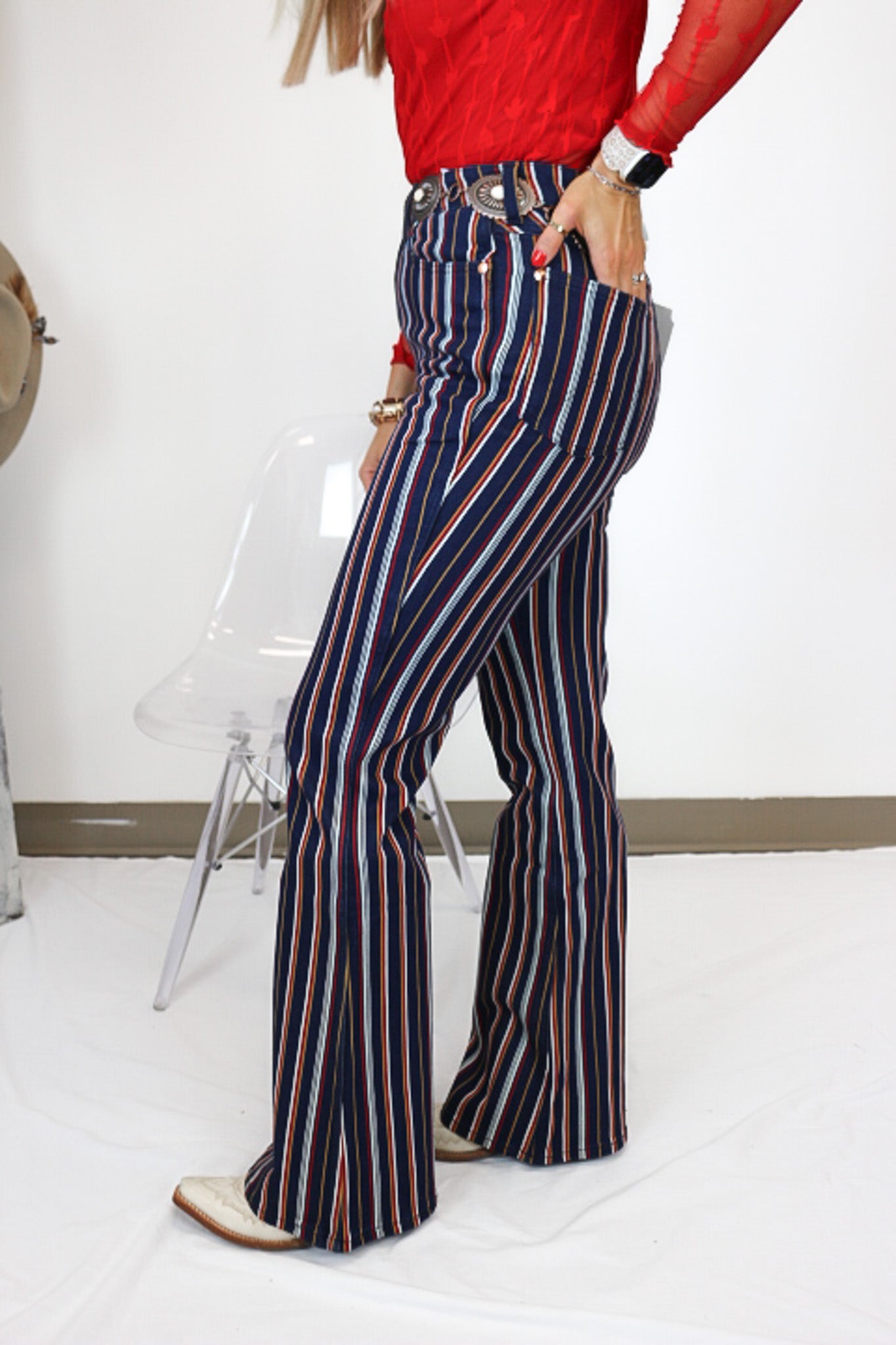 Women's Wrangler Lainey Wilson Striped Blue Flare Jeans