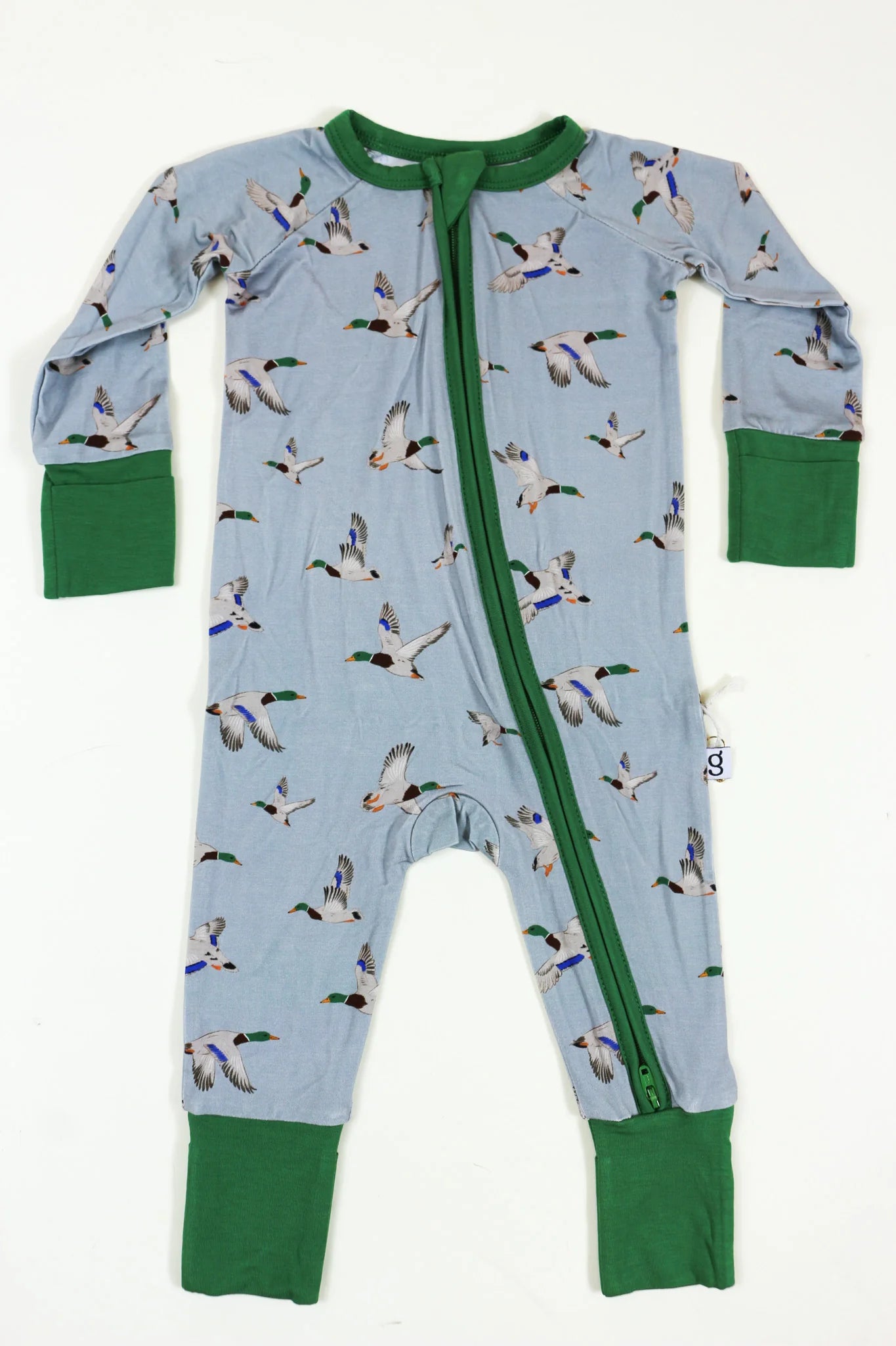 Baby Blue Green Duck Zip Onesie 6M-24M