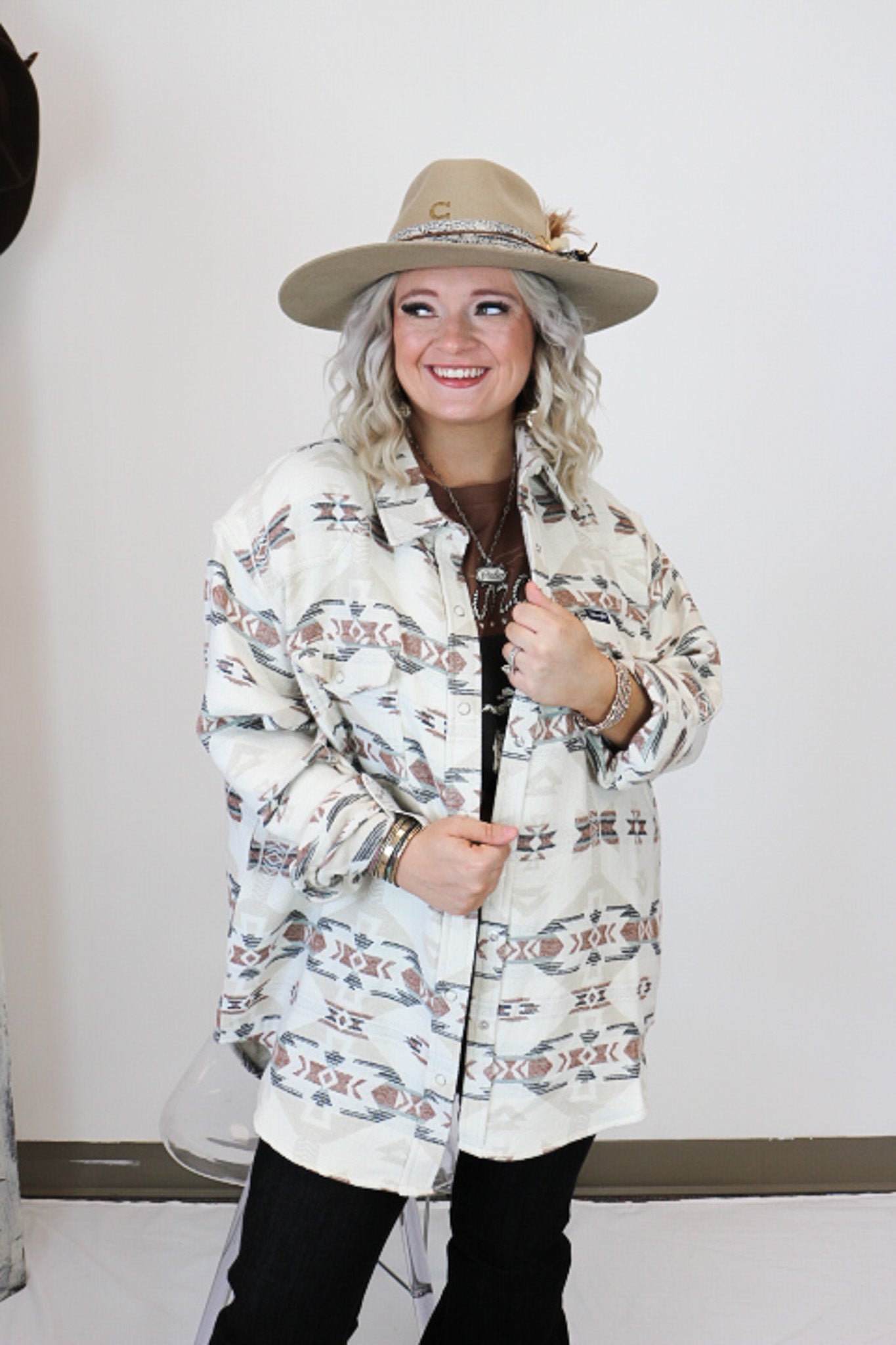 Women's Wrangler Jaquard Cream Aztec Shacket