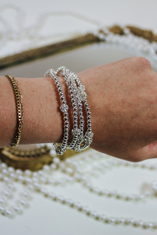 Silver Beaded Bracelet Set of 5