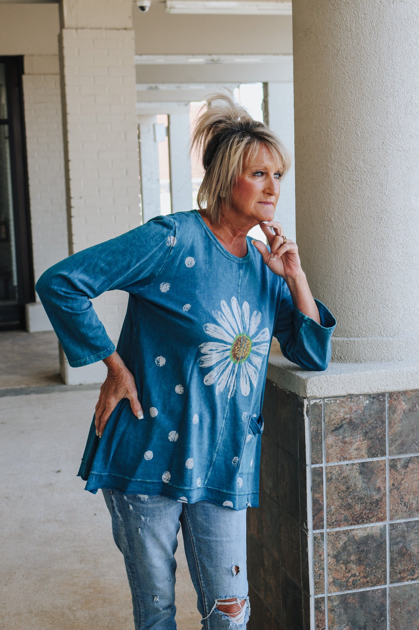 Jess & Jane "Happy Days" Mineral Wash Fleece Tunic Top