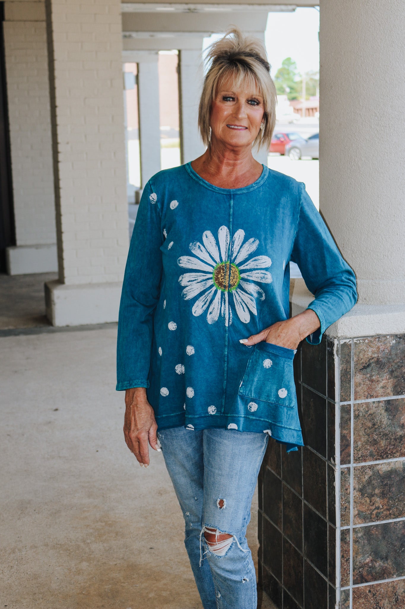 Jess & Jane "Happy Days" Mineral Wash Fleece Tunic Top