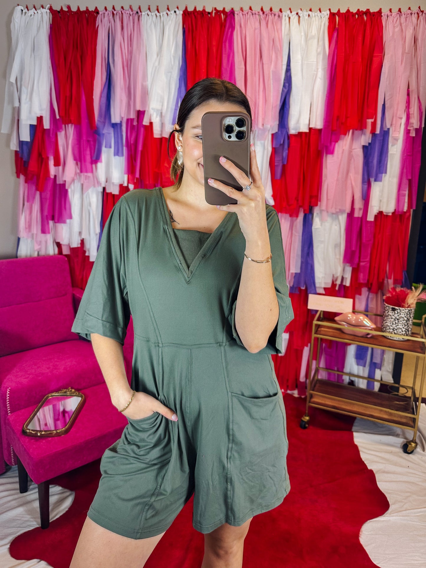 Embracing It Olive Grey Romper