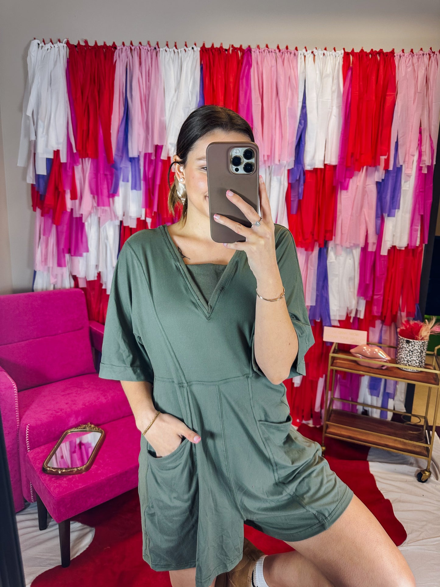 Embracing It Olive Grey Romper