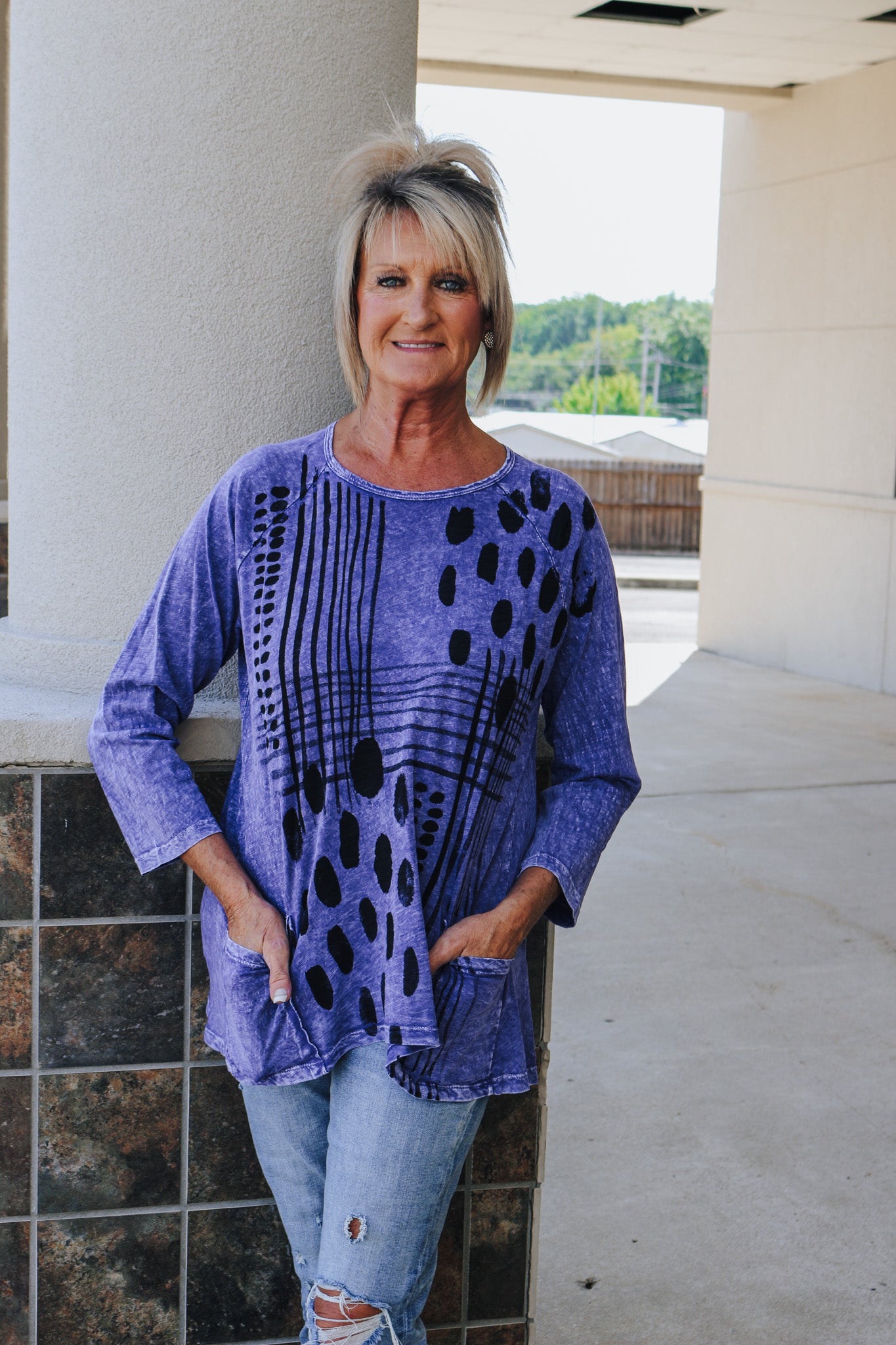 Jess & Jane "Mix Match" Mineral Wash Patch Tunic Top